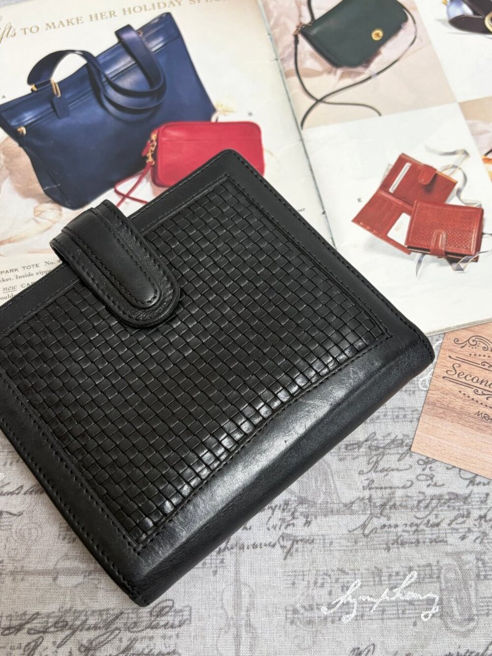 SOLD 🎈Vintage Coach Woven Water Buffalo Black Leather - Wallet 4891